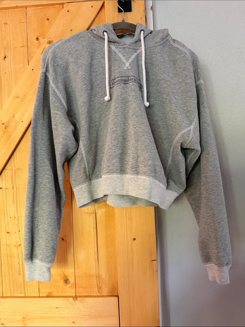 Abercrombie & Fitch Cropped Oversized Logo Hoodie Grey Size XS